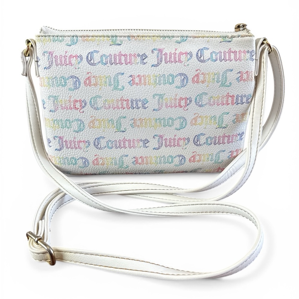 Juicy Couture White Rainbow Leather Crossbody Bag Adjustable Strap Gold Emblem - Picture 2 of 10